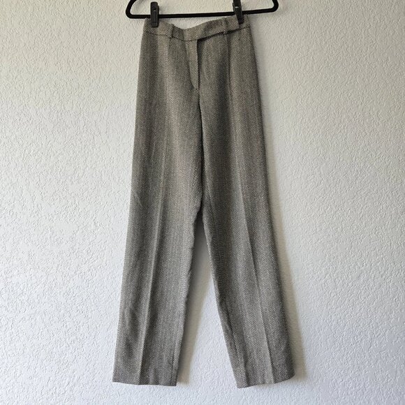 Laurèl 26 Wool Wide-Leg Pants Chevron Grey High Waist Trousers - Picture 1 of 9